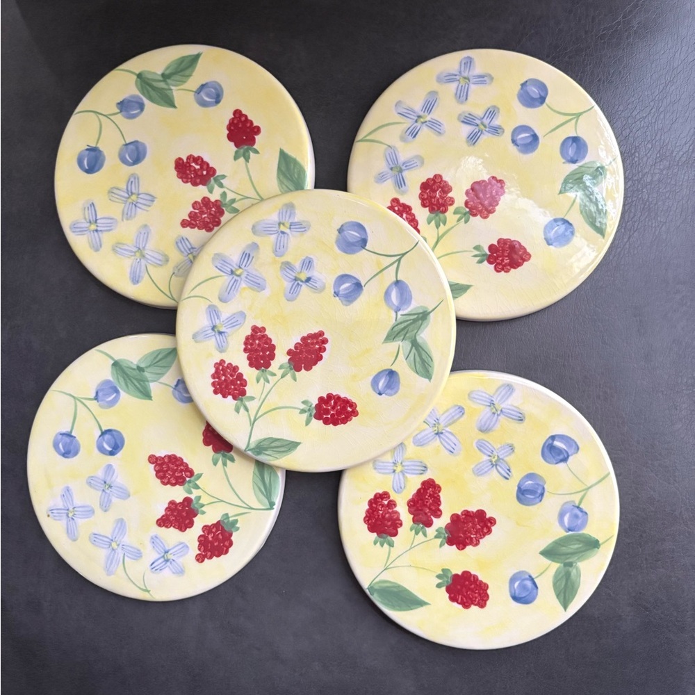 Bowring yellow floral cup coaster holder VGUC